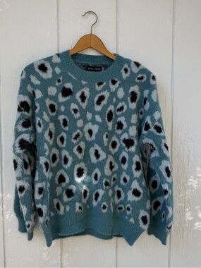 Love Token Teal Leopard-Print Crewneck Sweater